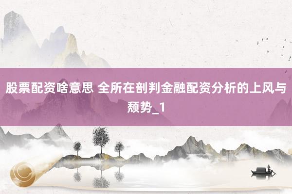 股票配资啥意思 全所在剖判金融配资分析的上风与颓势_1