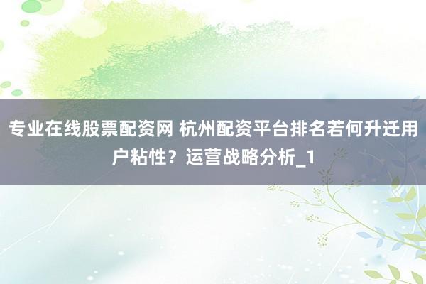 专业在线股票配资网 杭州配资平台排名若何升迁用户粘性？运营战略分析_1
