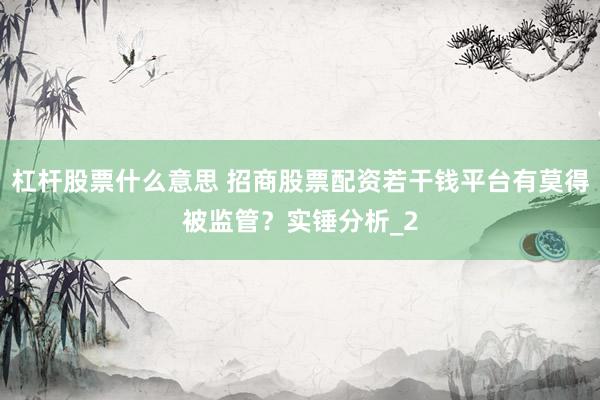 杠杆股票什么意思 招商股票配资若干钱平台有莫得被监管？实锤分析_2