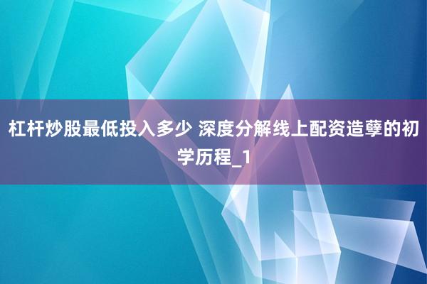 杠杆炒股最低投入多少 深度分解线上配资造孽的初学历程_1